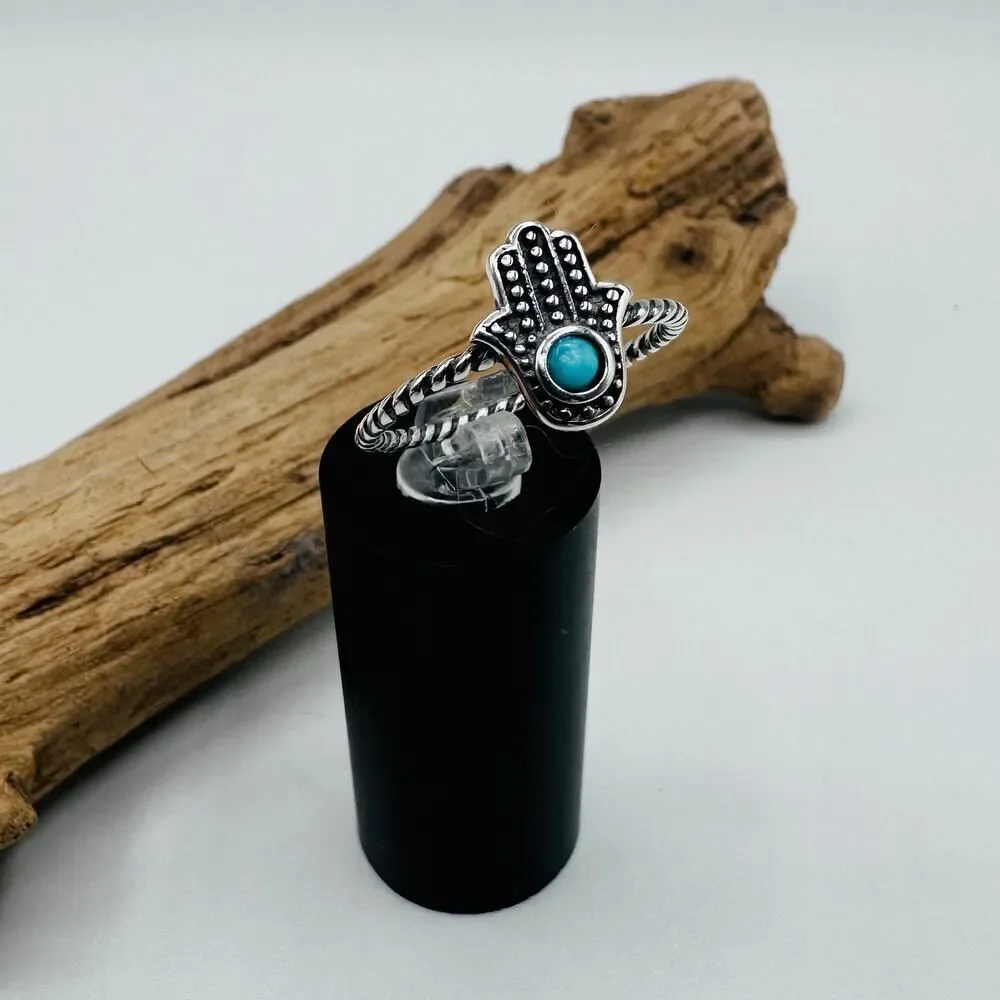Hamsa Turquoise and Sterling Silver Ring